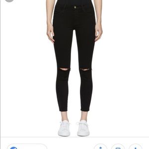 Frame Denim Le High Skinny crop rips black jeans